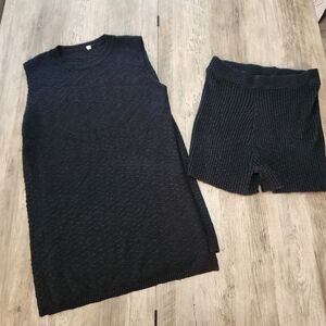 Black Sleeveless Knit Top and Shorts Set Women's Size M